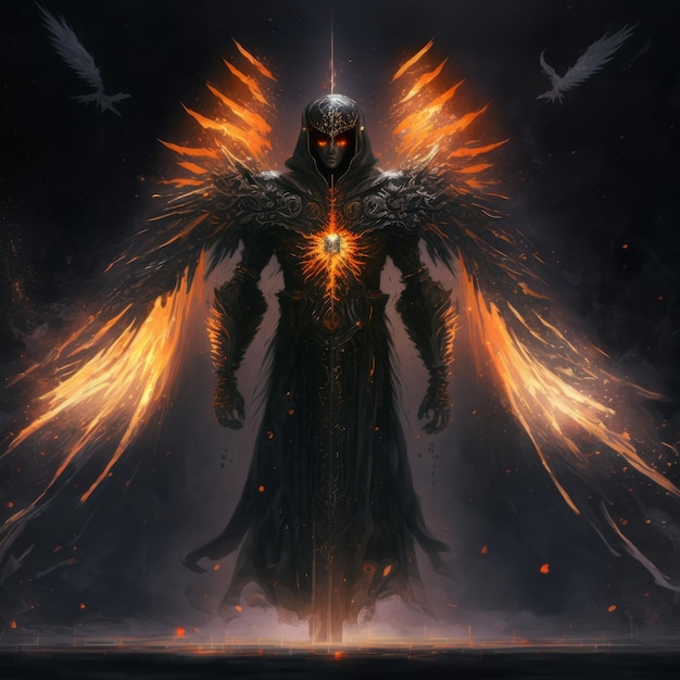 Um personagem com asas e asas que diz "anjo" nele.