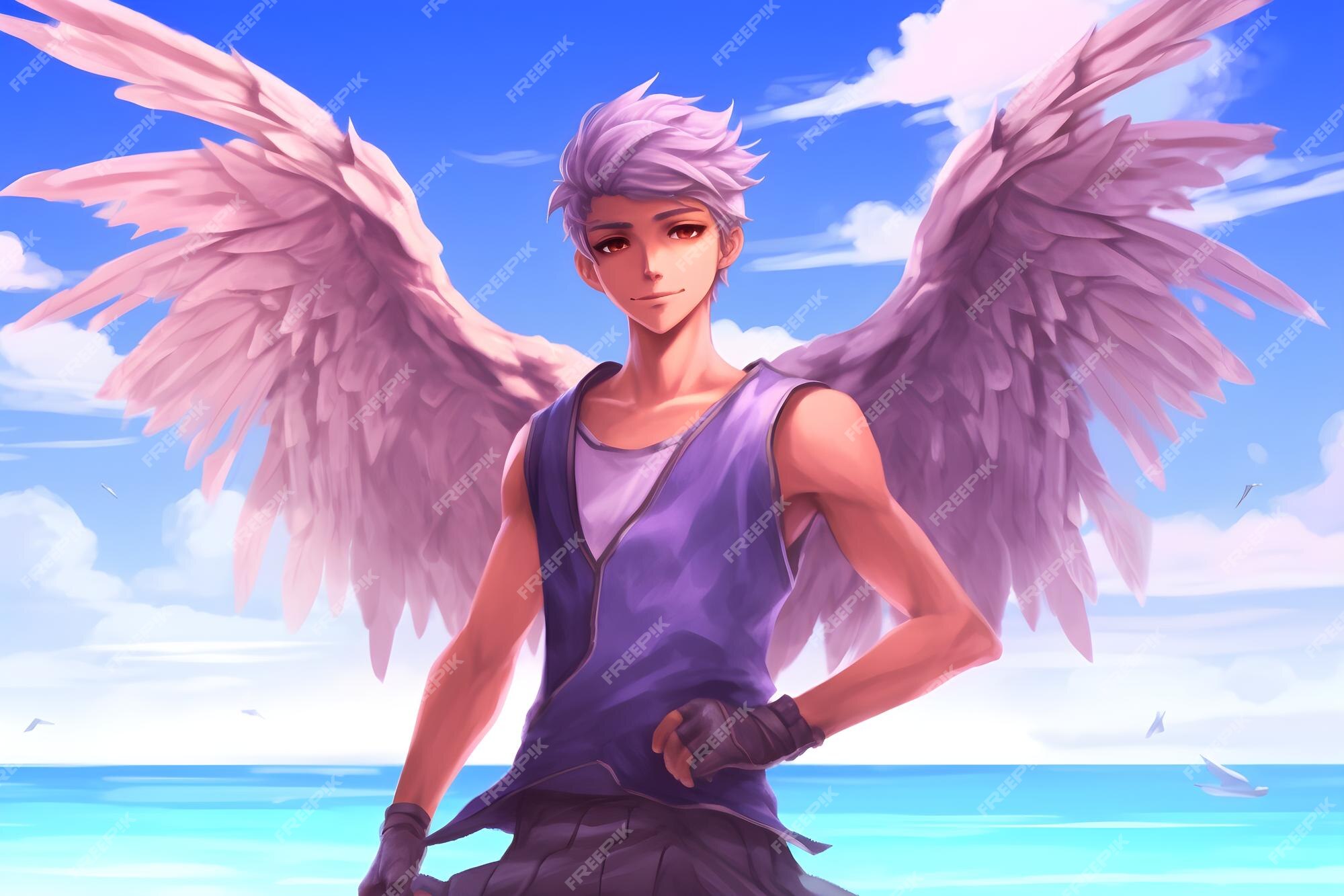 Um personagem com asas que dizem'anjo'on it