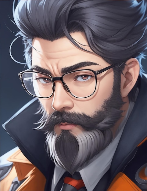 Um personagem com óculos e uma barba usando óculos IA generativa