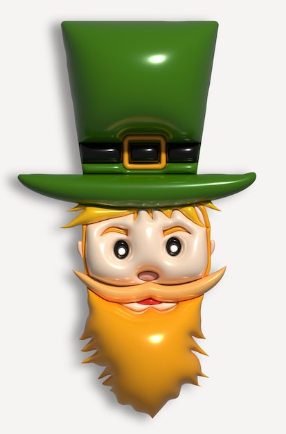 Um personagem com um chapéu verde e uma barba laranja em um fundo branco Dia de São Patrício