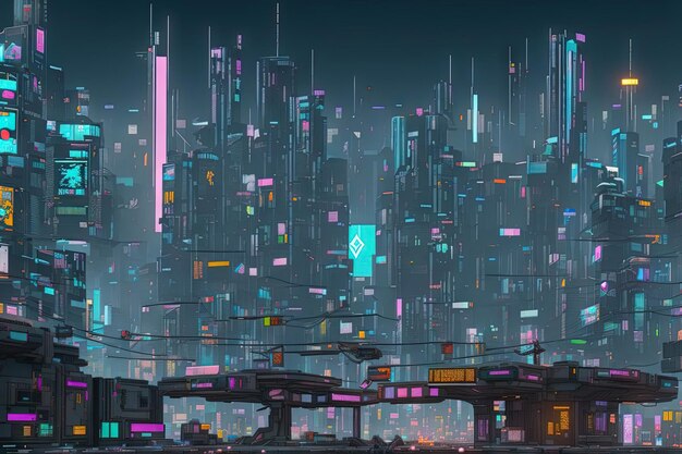 Um personagem cyberpunk em neon night light bokeh city