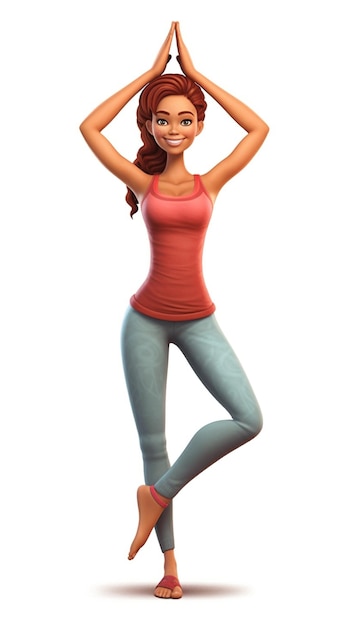 Um personagem de desenho animado 3d com uma camisa rosa em pose de ioga