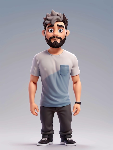 Foto um personagem de desenho animado 3d com uma camiseta cinzenta