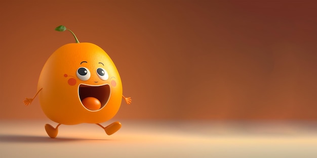 Um personagem de desenho animado 3D laranja bonito e encantador com espaço de cópia. IA gerada