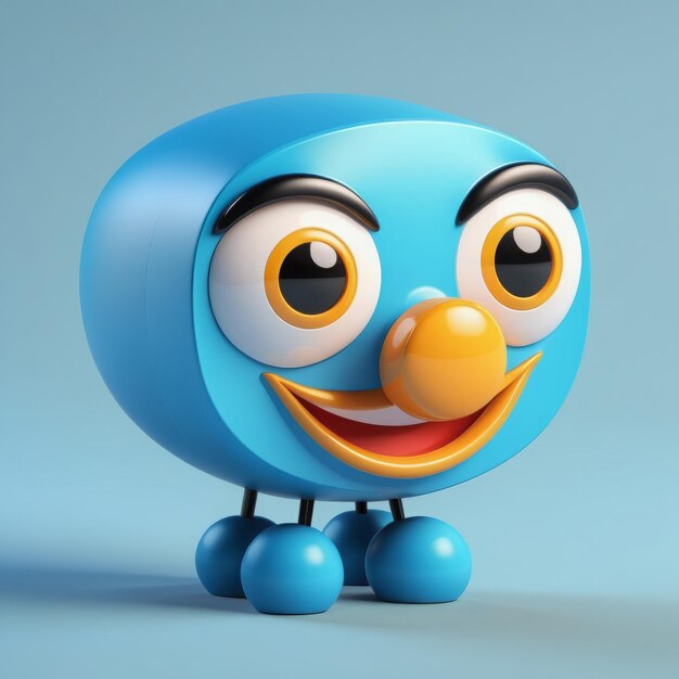 Um personagem de desenho animado azul engraçado, com emoticons em 3D.