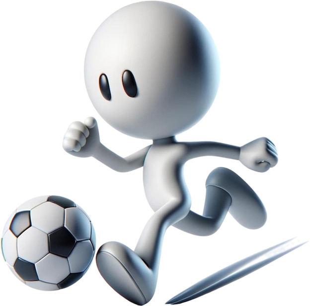 Foto um personagem de desenho animado branco com uma bola de futebol na mão esquerda