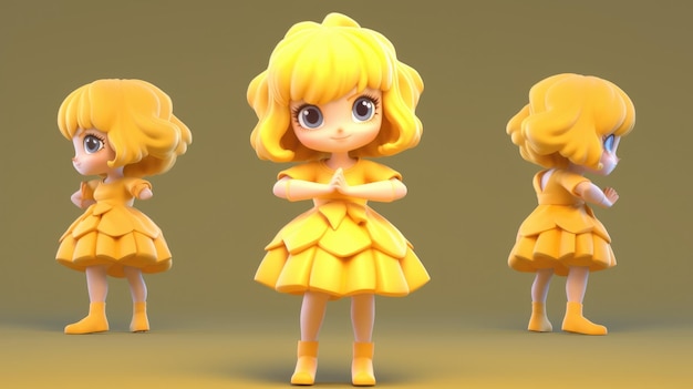 Um personagem de desenho animado com cabelo amarelo e um vestido amarelo.