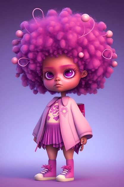Um personagem de desenho animado com cabelo rosa e cabelo roxo