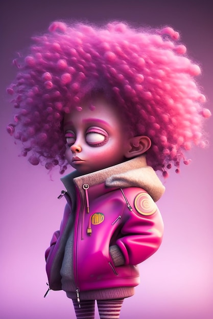 Um personagem de desenho animado com cabelo rosa e uma jaqueta rosa que diz 'cabelo rosa'