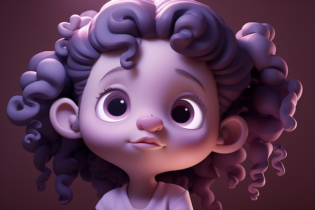 Um personagem de desenho animado com cabelo roxo e cabelo roxo