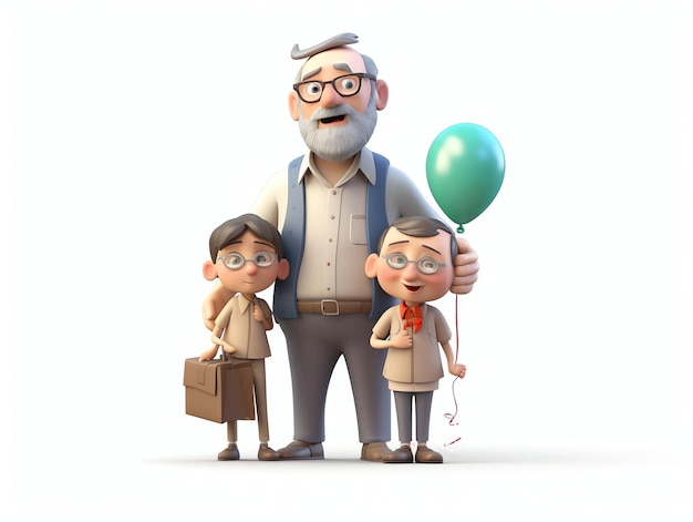 Um personagem de desenho animado com dois meninos e um balão