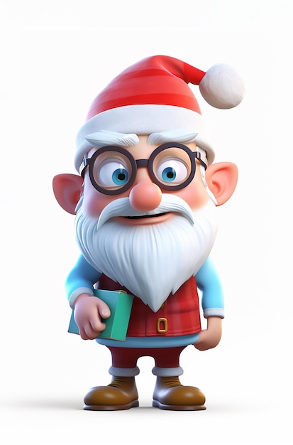 Um personagem de desenho animado com óculos e um chapéu de Papai Noel segurando um livro