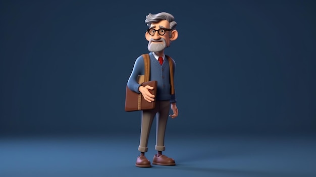 Um personagem de desenho animado com óculos e uma bolsa