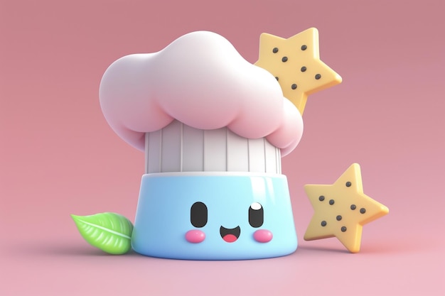 Um personagem de desenho animado com um chapéu de chef e uma folha nele