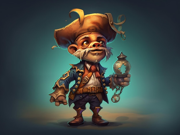 Um personagem de desenho animado com um chapéu e um chapéu que diz pirata.