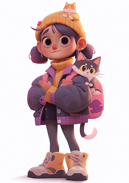 Um personagem de desenho animado com um gato nas costas