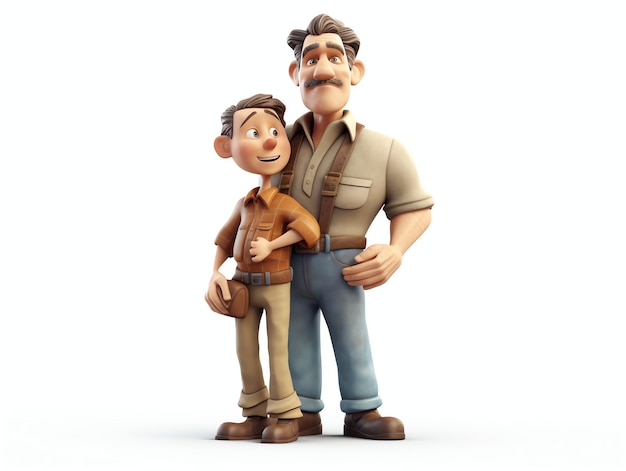 Um personagem de desenho animado com um menino e seu pai