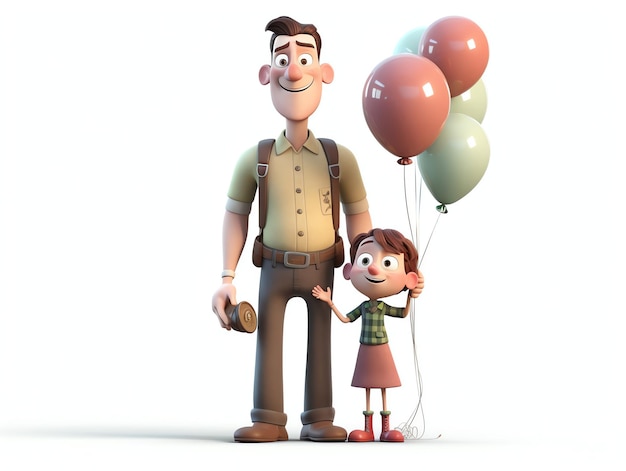 Foto um personagem de desenho animado com um menino e um balão