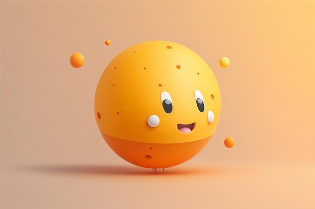 Um personagem de desenho animado com um rosto sorridente e um fundo laranja.