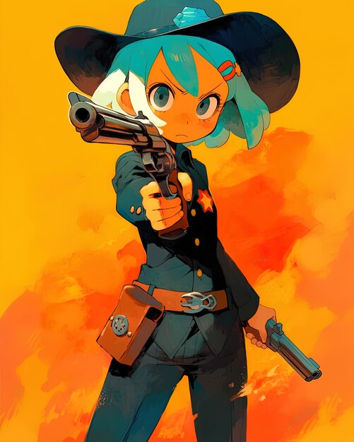 Um personagem de desenho animado com uma arma que diz " anime "