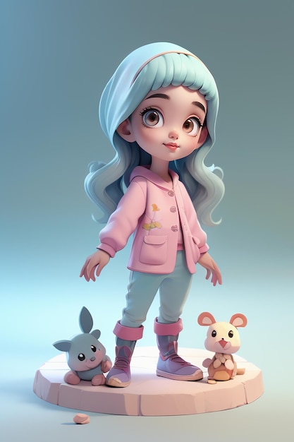 Um personagem de desenho animado com uma camisola rosa e um coelho.