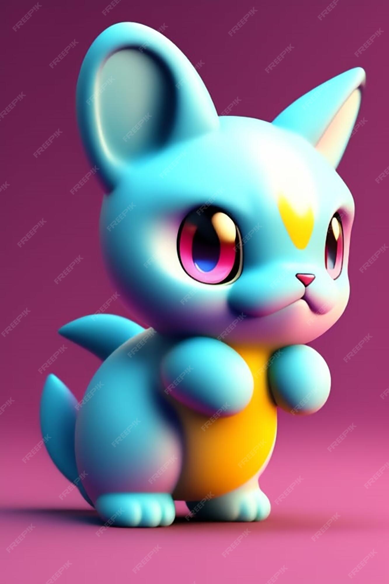 Modelo 3d de um brinquedo pokémon rosa e azul