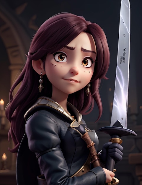 Um personagem de desenho animado com uma espada na mão.