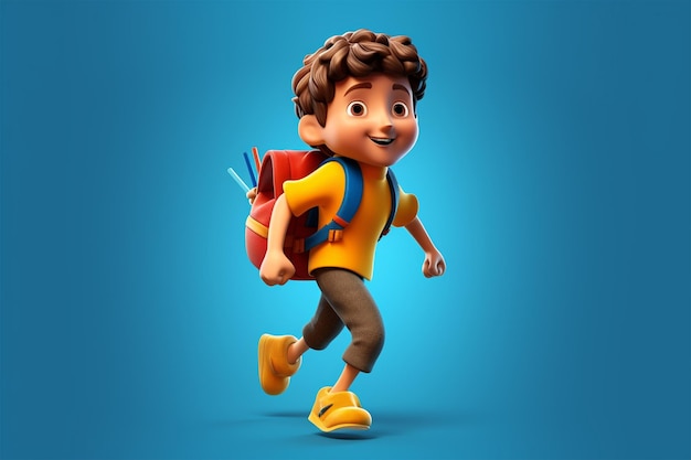 Um personagem de desenho animado com uma mochila que diz 'boy on it'