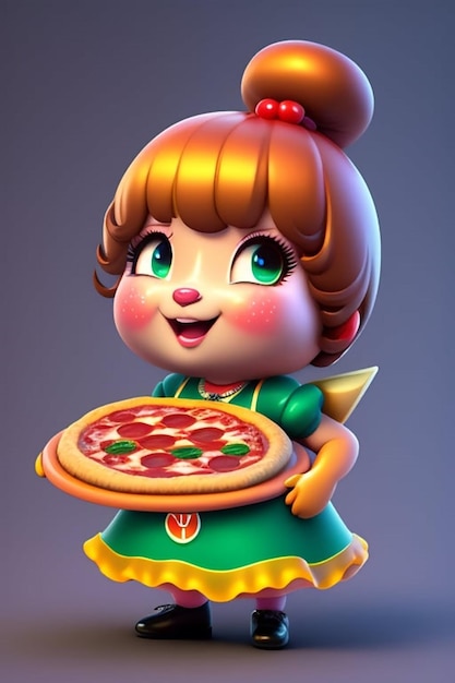 Foto um personagem de desenho animado com uma pizza nas mãos.