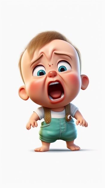 Foto um personagem de desenho animado de bebé triste em 3d a chorar