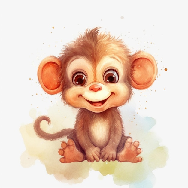 Um personagem de desenho animado de macaco fofo com um sorriso no rosto.