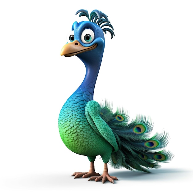 Um personagem de desenho animado de pavão 3D O símbolo da realeza