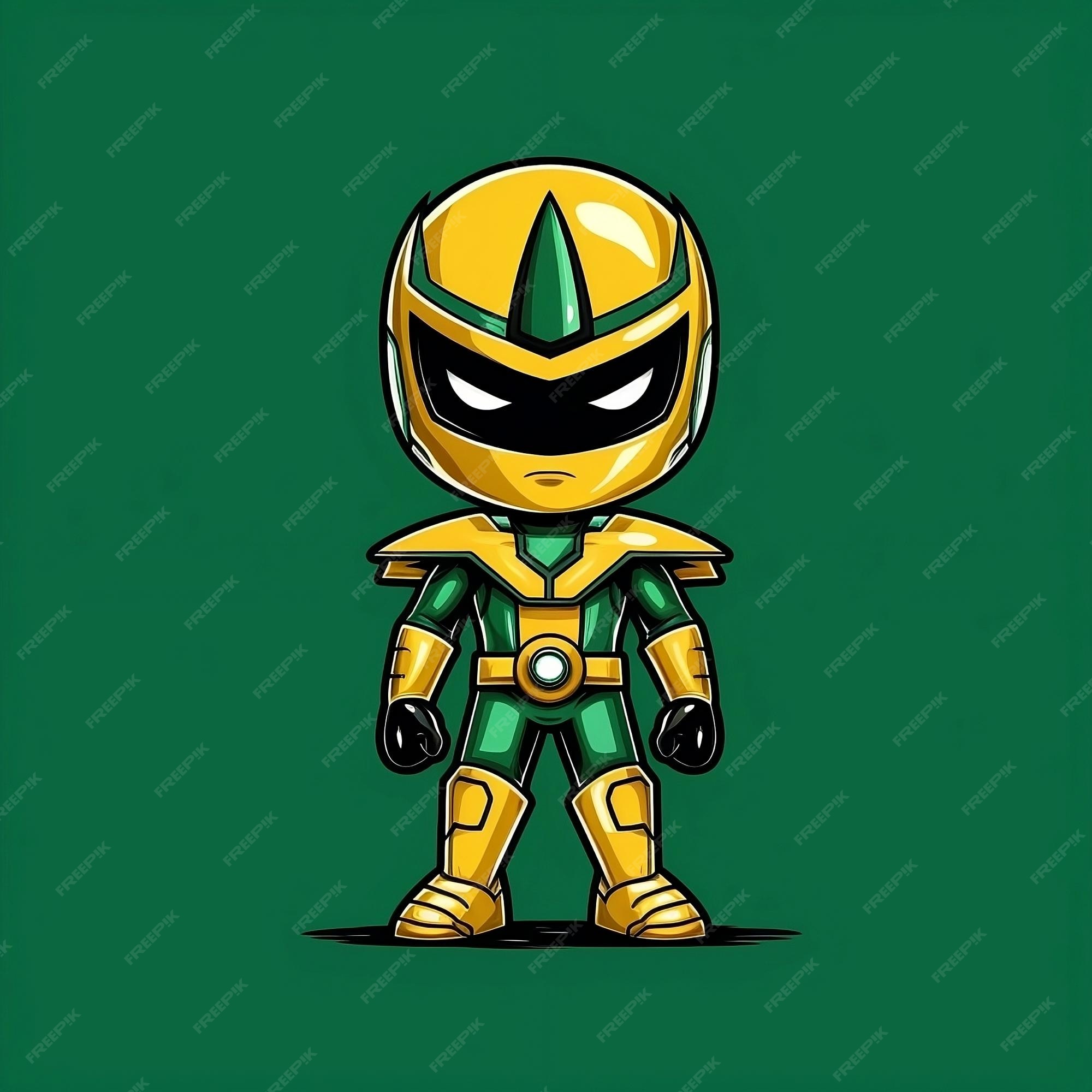 Um personagem de desenho animado de um guerreiro ninja amarelo e verde