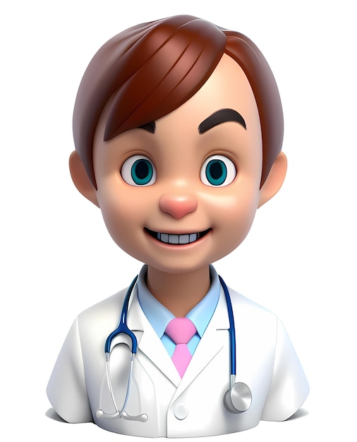 Um personagem de desenho animado de um médico com uma gravata rosa e um estetoscópio no pescoço.