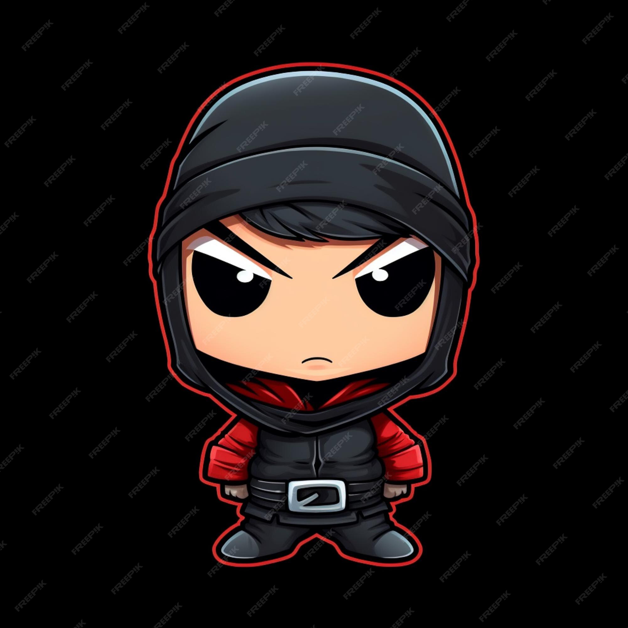 Um Desenho Animado, Simples E Bonito, Com a Impressão De Um Ninja  Cinzento-escuro Com Cinto Preto E Olhos Redondos Grandes Como Pa Ilustração  Stock - Ilustração de faceless, cartoons: 229509879