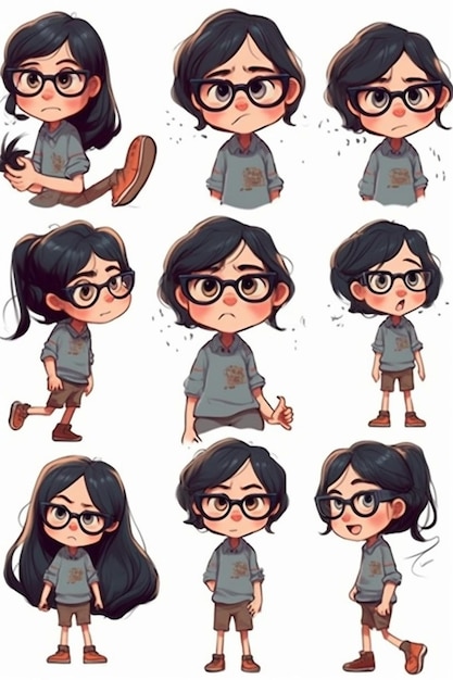 um personagem de desenho animado de uma garota com óculos e uma camisa generativa ai