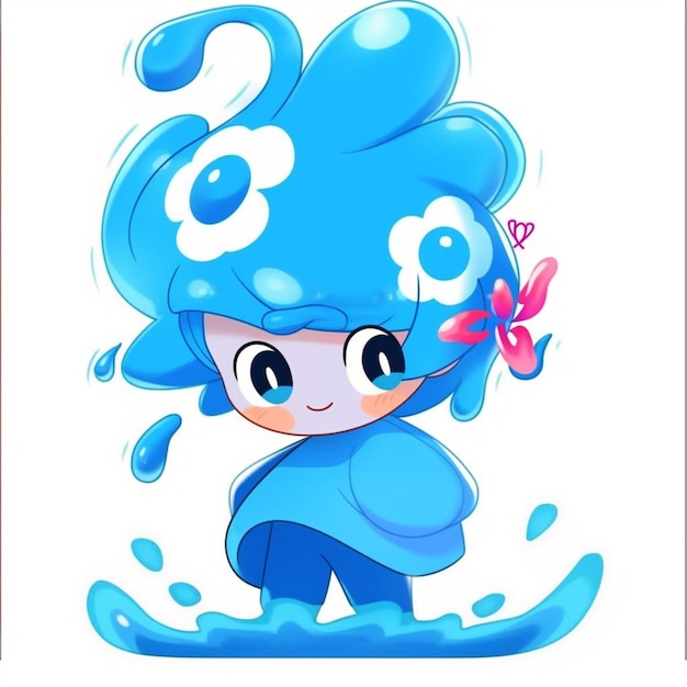 Um personagem de desenho animado de uma garota com um chapéu azul e uma borboleta ai generativa