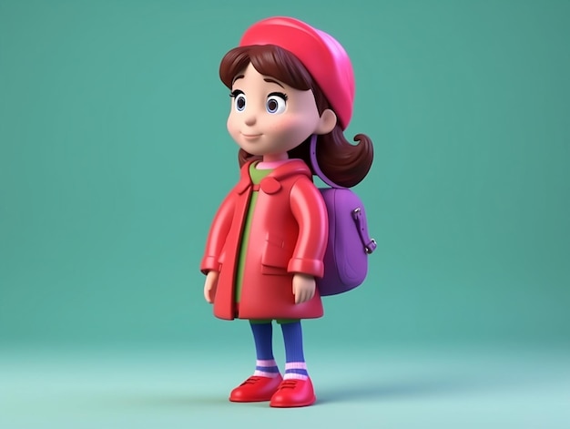 Um personagem de desenho animado de uma garota com uma mochila rosa.