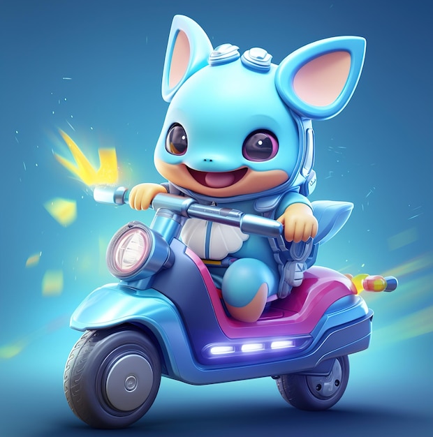 um personagem de desenho animado em uma scooter com fundo azul com as palavras mouse e as palavras mouse.