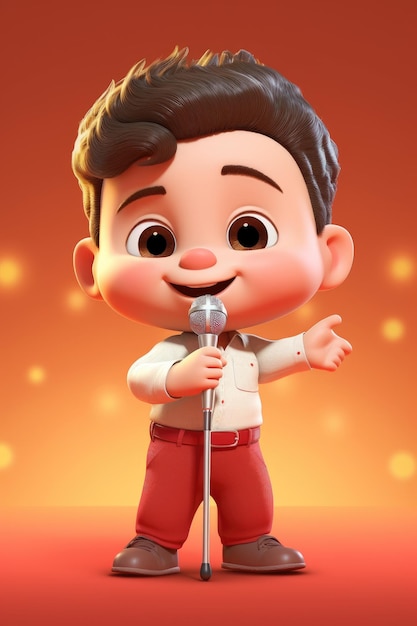 Um personagem de desenho animado está cantando em um microfone.