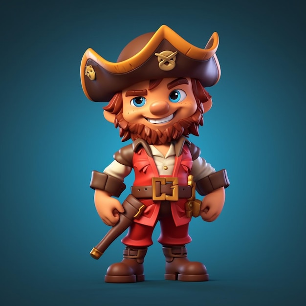 Um personagem de desenho animado pirata com um chapéu e uma arma.