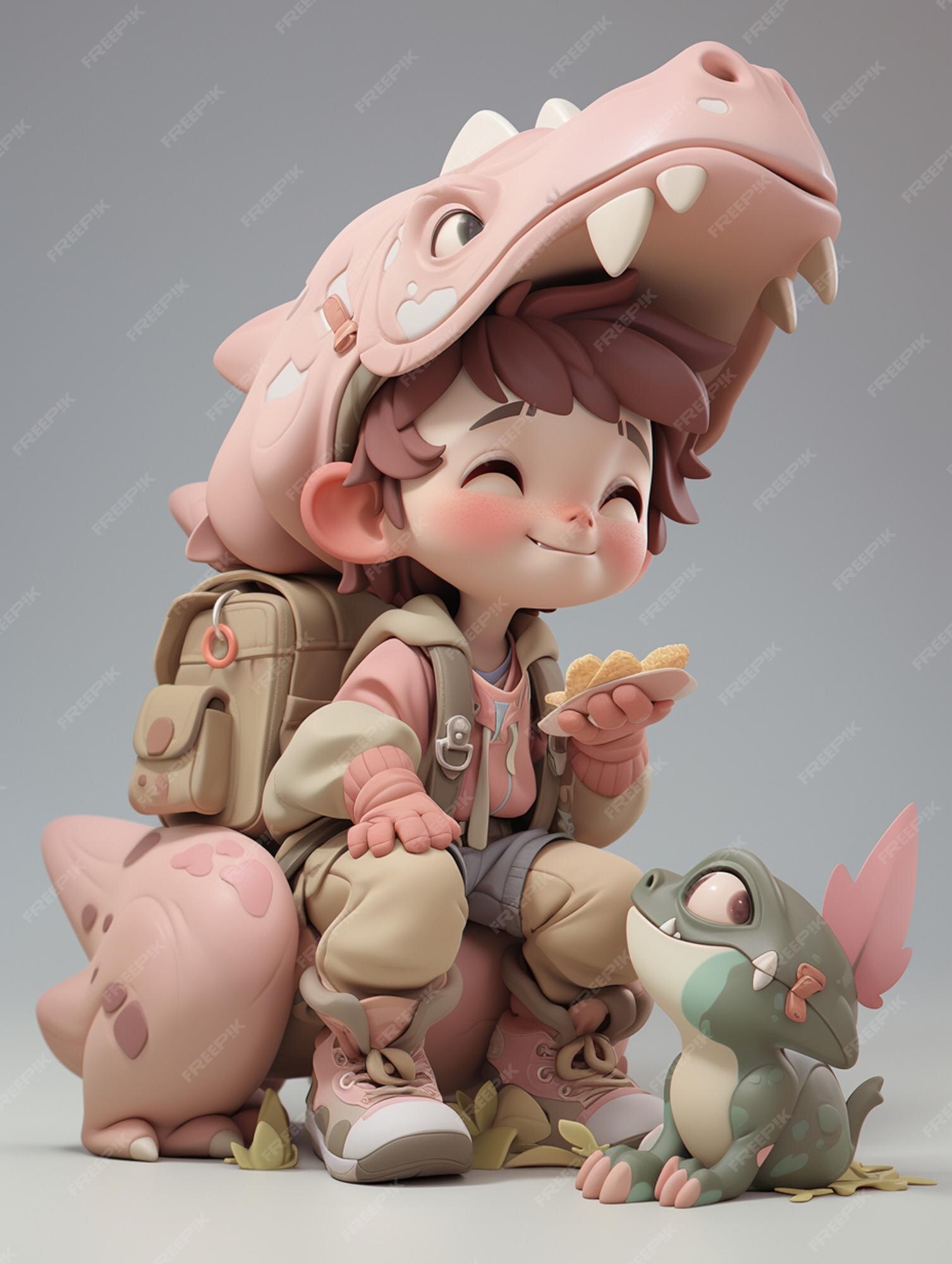 Personagem de desenho animado de dinossauro rosa doce