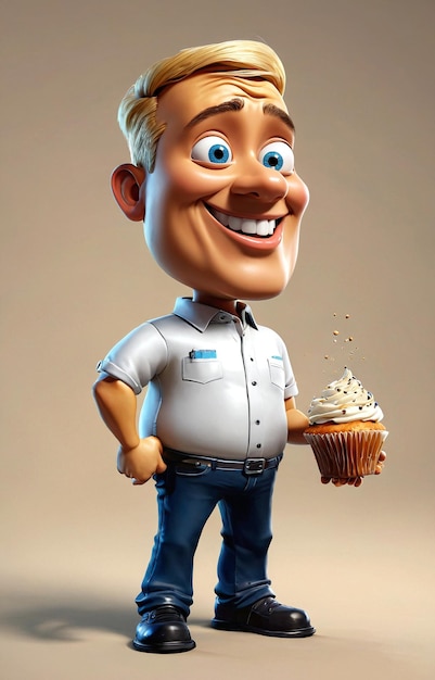 Foto um personagem de desenho animado segurando um cupcake