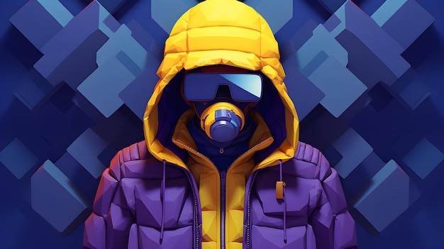 um personagem de desenho animado vestindo uma jaqueta e um capacete na cabeça