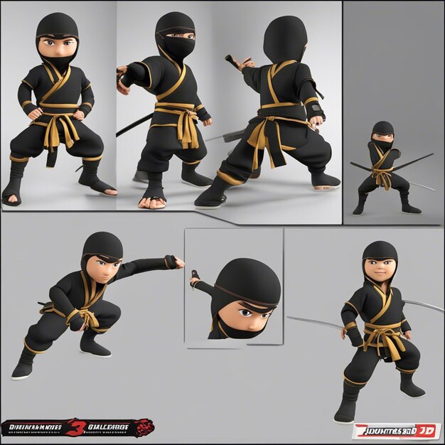 Foto um personagem de jogo de desenho animado ninja 3d com fundo branco claro