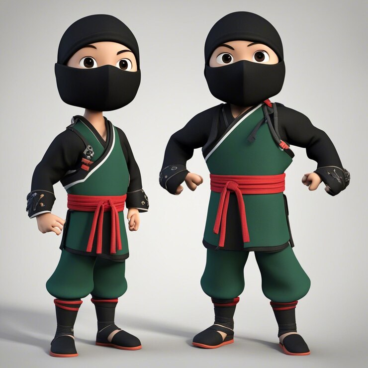 Foto um personagem de jogo de desenho animado ninja 3d com fundo branco claro