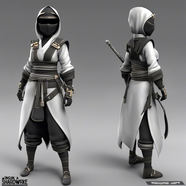 Foto um personagem de jogo de desenho animado ninja 3d com fundo branco claro