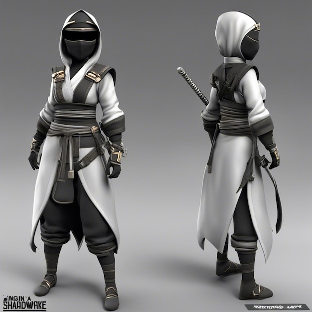 Foto um personagem de jogo de desenho animado ninja 3d com fundo branco claro