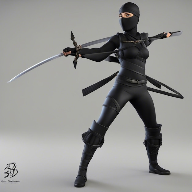 Foto um personagem de jogo de desenho animado ninja 3d com fundo branco claro