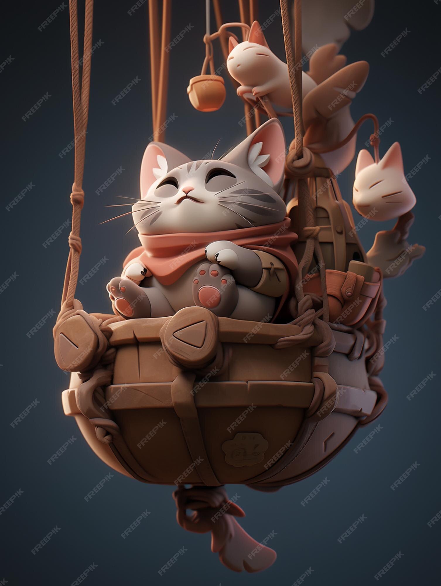 Um personagem do jogo gato em um navio pirata.